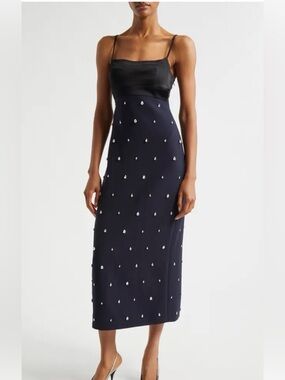 A.L.C. Navy Midi Slip Dress with Black Satin Bodice size 4